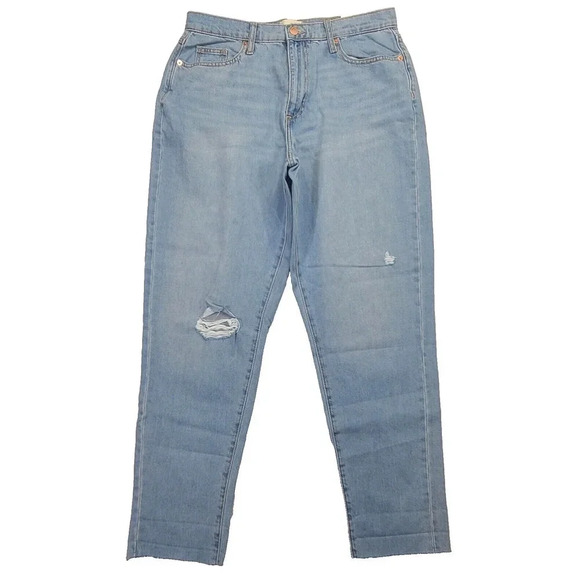 Universal Thread Boyfriend Jeans Women's 6 Light Wash Raw Hem Distressed New - Picture 1 of 8